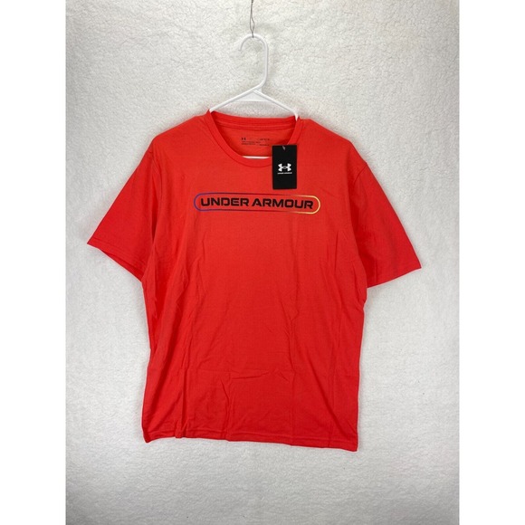 Under Armour Loose Fit Men's T-Shirt Graphic UA Short Sleeve Orange‎ Size Large - Picture 1 of 6
